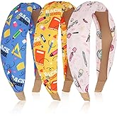 Wecoe 3pcs Teacher Headbands, Back To School Supplies First Day Of School Kindergarten Outfits For Girls Pencil Book Printed Knotted Headbands Hair Hoops Teacher Gifts Hair Accessories For Women Girls