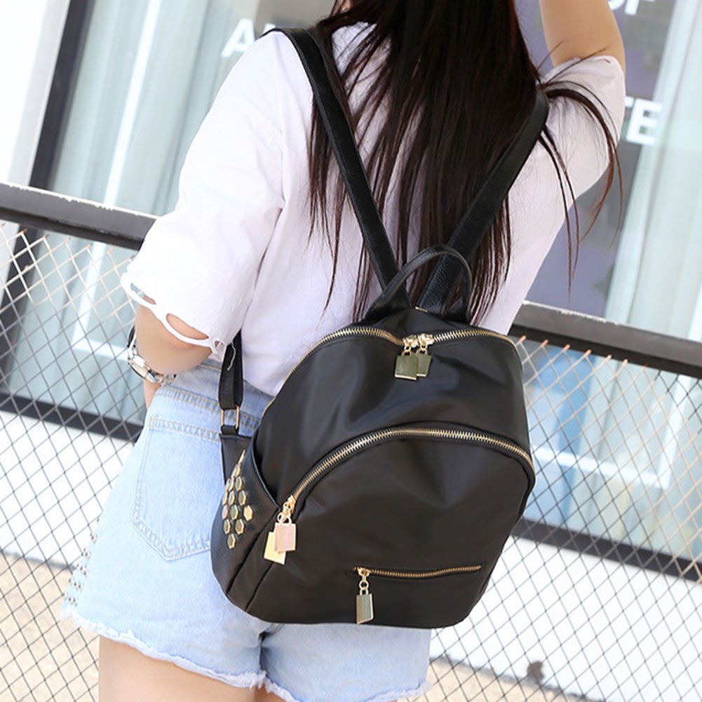 bestvech women's pu leather travel black backpack