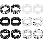 Stuppendux 6Pairs Black and White Series Spotted Soft Silicone Tunnels Set Ear Expander Tunnels Gauges Plugs Stretchers Double Flared Flesh Tunnels Ear Piercing Jewelry for Women Men 2G-3/4