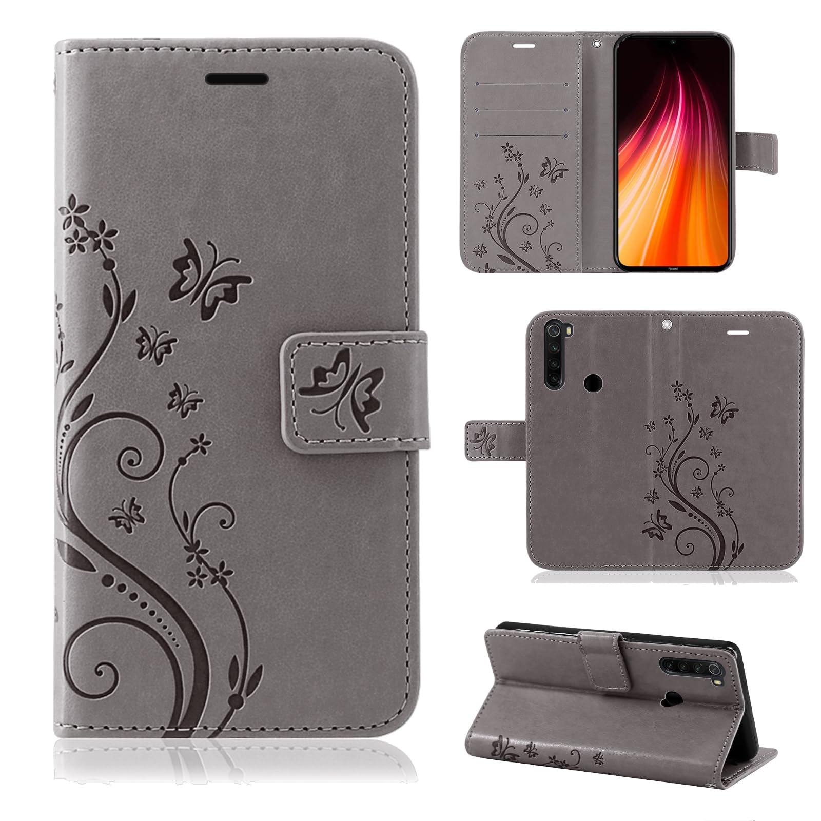 betterfon Mobile Phone Case for Xiaomi Redmi Note 8 (2021), Redmi Note 8 - Flip Case Protective Case with [Card Slots] [Quality TPU] Compatible with Xiaomi Redmi Note 8 (2021), Grey