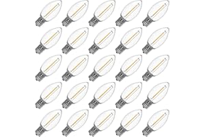 Meconard C9 Led Replacement Christmas Light Bulb, 25 Pack C9 Shatterproof Led Bulbs for Christmas Outdoor String Lights, E17 Intermediate Base, Commercial Grade Holiday Bulbs, Warm White