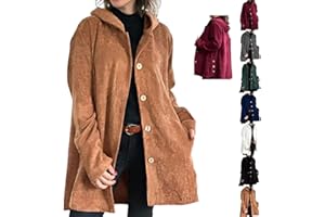 Women's Casual Corduroy Hooded Jacket, Women's Spring Fall Fashion Loose Long Sleeve Solid Color Coats with Pockets
