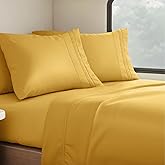 Clara Clark Bed Sheets, Premier 1800 Series 4 Piece RV Queen Sheet Set, Luxury Soft Sheets for RV Bunks, Short Queen - Camel Gold