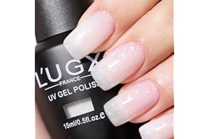 L'UGX Milky White Glitter Gel Nail Polish 15ML Neutral Sparkle Sheer Gel Polish U V Jelly Translucent Natural French Gel Nail Color for DIY Manicure at Home Salon Holiday Gifts for Women
