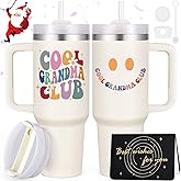 LiqCool Grandma Christmas Gifts, 40 Oz Cool Grandma Club Tumbler with Handle, Best Grandmother Gifts from Grandkids Granddaughter for Birthday Mother's Day(Cream)