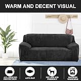Teynewer Thick Velvet Sofa Cover 1 Seater Black High Stretch Non-Slip view 2