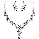 BriLove Wedding Jewelry Set for Women Bride, Y-Necklace Dangle Earrings Crystal Teardrop Leaf Flower Cluster Bridal Bridesmaid