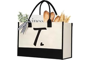 shenee Initial Canvas Tote Bag, Personalized Beach Jute Bag Present for Women Holiday, Friends Birthday Gift, Beach, Wedding