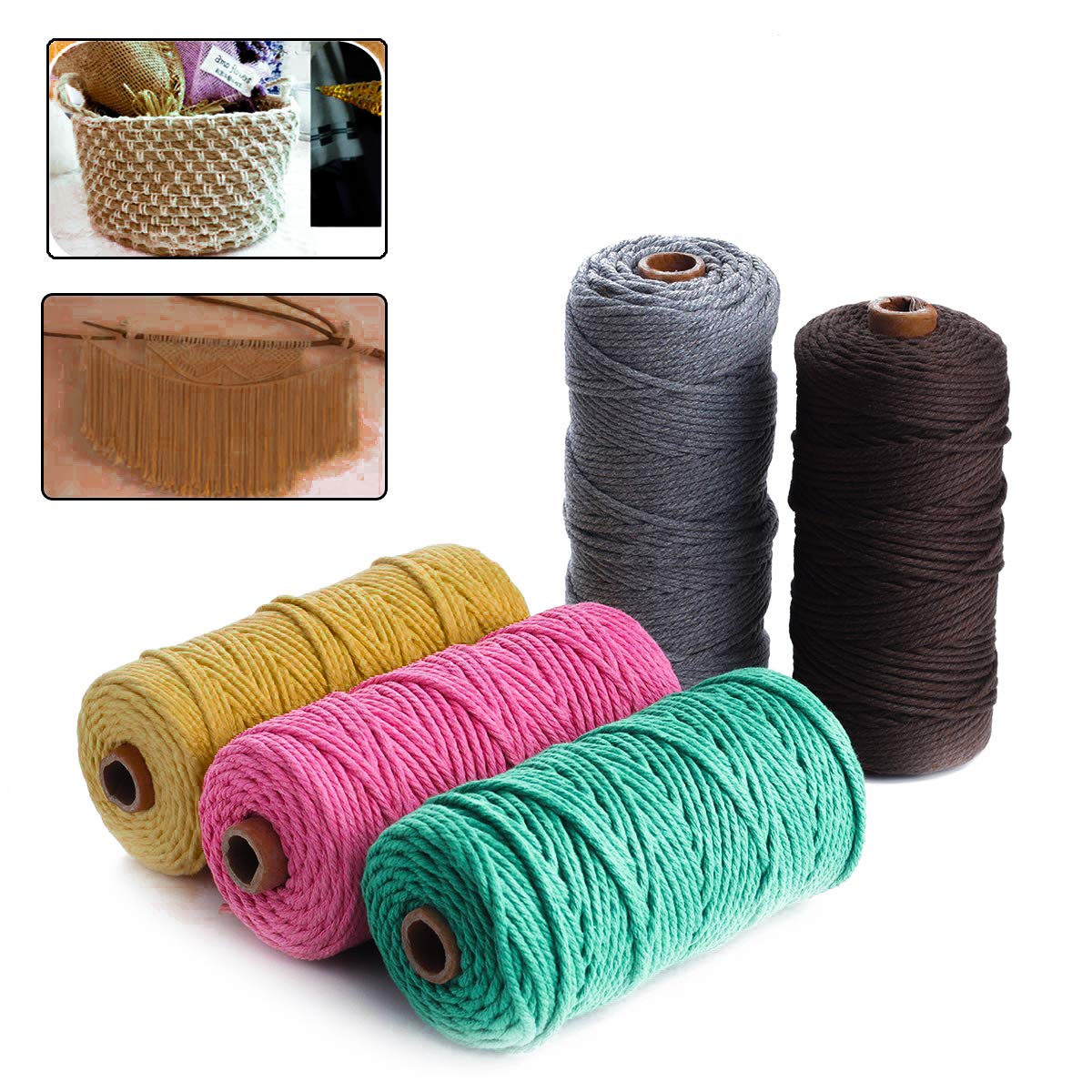 Binwat Macrame Cord Thick Natual Cotton Cord Yarn Macrame Rope Cord Cotton Rope for Wall Hangings, Plant Hangers, DIY Crafts, Home Decorations, Gift Wrapping 3mm x 100m (5 color)