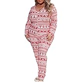 Sorlife Women Sexy Christmas Button Skinny Pajama Onesie Xmas One Piece Long Sleeve Bodycon Jumpsuit Rompers Party Clubwear