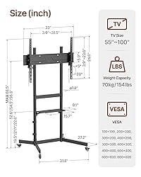ECOTINY Heavy-Duty Rolling TV Stand for