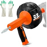 Drainsoon Auto Feed Plumbing Auger, 33 Ft Drain Snake Clog Remover with Gloves, Drill-Compatible Flexible Cable for Bathroom, Kitchen, Tub &amp; Floor Drains