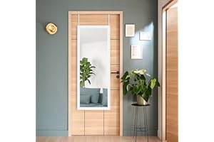 NeuType Over The Door Full Length Mirror 44" x 16" Door Wall Mirror Wall Mount Over The Door Hanging Mirror with 2 Metal Hangers for Wall Bedroom, Bathroom, Living Room (Black)