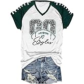 Football Shirts for Women Game Day Shirt V Neck Football Graphic Tee Funny Sunday Casual Short Sleeve Tops