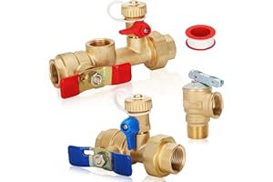 MICNCE 3/4in Tankless Water Heater Valve Kit with Pressure Relief Valve, IPS Isolator Tankless Water Heater Service Valve Kit, Suitable for rheem/rinai/ecosmart/navien/noritz/takagi/bosch