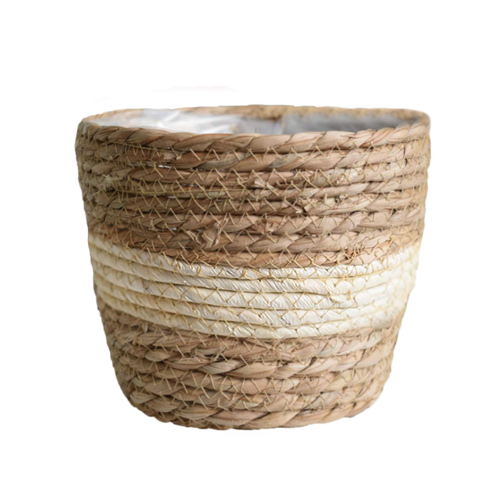 TITA-DONG Flower Pots Cover Storage Basket Plant Containers, Seagrass Planter Basket Hand Woven Basket Planter with Plastic Liners for Indoor Outdoor Plants(White 20cm)