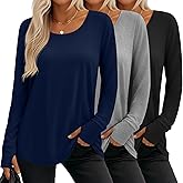 Velvelhall 3 Pack Women's Long Sleeve Tunic Tops with Thumb Holes Cotton Scoop Neck T-Shirts Casual Loose Basic Tee Blouses