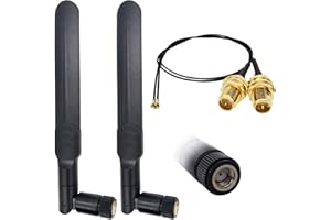 TENMORY WiFi Antenna 8dBi Omni RP-SMA Male 2.4Ghz 5.8Ghz Dual Band + 20cm U.FL IPEX MHF4 to RP SMA Female Extension Cable for M.2 NGFF Card Notebook Drone 2 Pcs