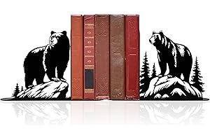 Elegant Cast Iron Bear Bookends - Durable Decorative Metal Bookends with Majestic Bear Statue Design for Home, Office, and Li