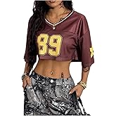 Verdusa Jersey Shirts for Women Y2K Number Graphic Crop Tops Half Sleeve Summer Tees
