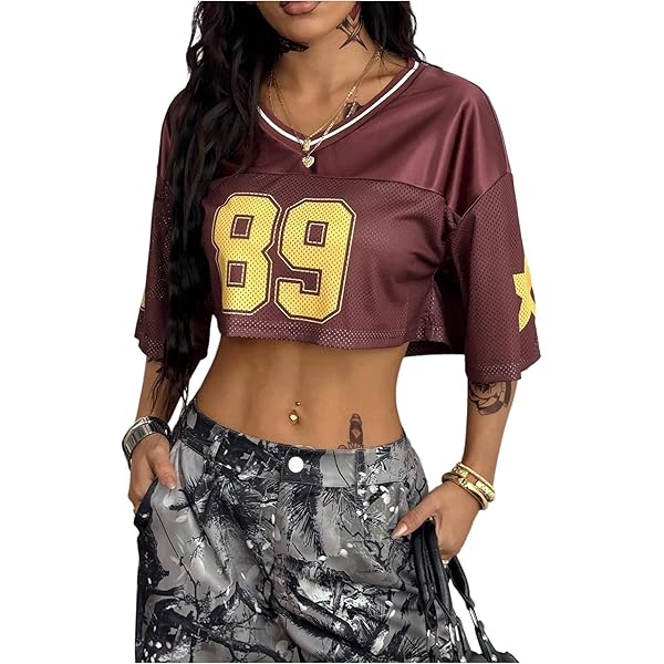 SOLY HUX Jersey Shirts for Women Y2k Crop Tops Streetwear