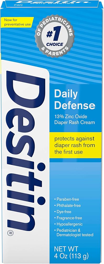 Desitin Daily Defense Baby Diaper Rash Cream with Zinc Oxide to Treat, Relieve & Prevent diaper rash, Hypoallergenic, Dye-, P