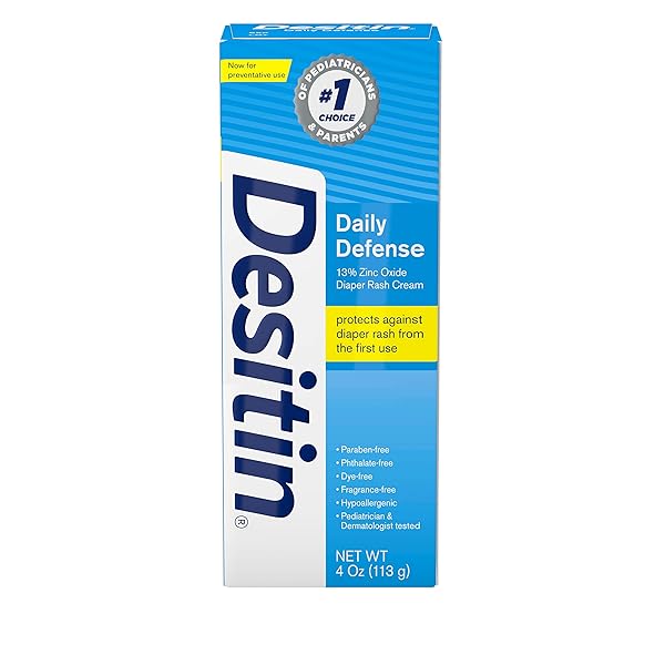 DESITIN DAILY DEFENSE BABY DIAPER RASH CREAM WITH ZINC OXIDE TO TREAT, RELIEVE & PREVENT DIAPER RASH, HYPOALLERGENIC, DYE-, PHTHALATE- & PARABEN-FREE, 4 OZ