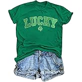 Women St Patrick's Day T-Shirt Glittery Short Sleeve Shirt Irish Shamrock Graphic Tees Tops