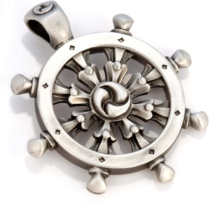Bico Dharmachakra Pendant (E321) Buddhist Wheel of Law Satin Silver