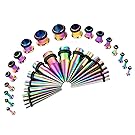 36PCS Ear Gauge Stretching Kit Stainless Steel Tapers and Plugs Set Eyelet 14G-00G (Rainbow)