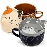 Cididu Set of 2 Cute Ceramic Cat Mug with Lid, 10