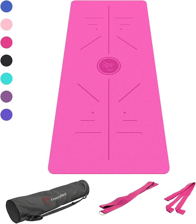 FrenzyBird 1/4Inch Thick Exercise Yoga Mat with Alignment Lines Mat