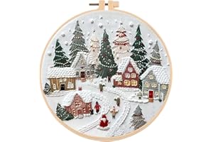 Huacan Embroidery Kits Christmas Tree for Adults Beginner DIY Cross Stitch Stamped Village Pattern Stitching Sewing Kit 1 Piece 7.9 x 7.9 Inch