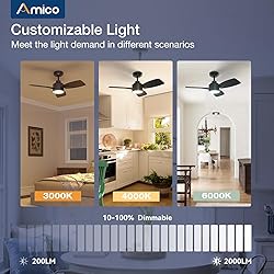 Amico Ceiling Fans with Lights, 36 inch Black