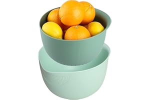 Blue Ginkgo Rice Washing Bowl and Colander Kitchen Set - Strain Rice, Quinoa and Small Grains - Soak, Wash and Drain Produce 
