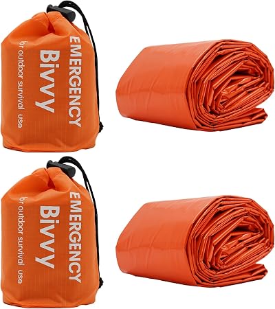 RLXMARTD Emergency Sleeping Bag 2 Pack Bivvy Bag Survival Camping Gear