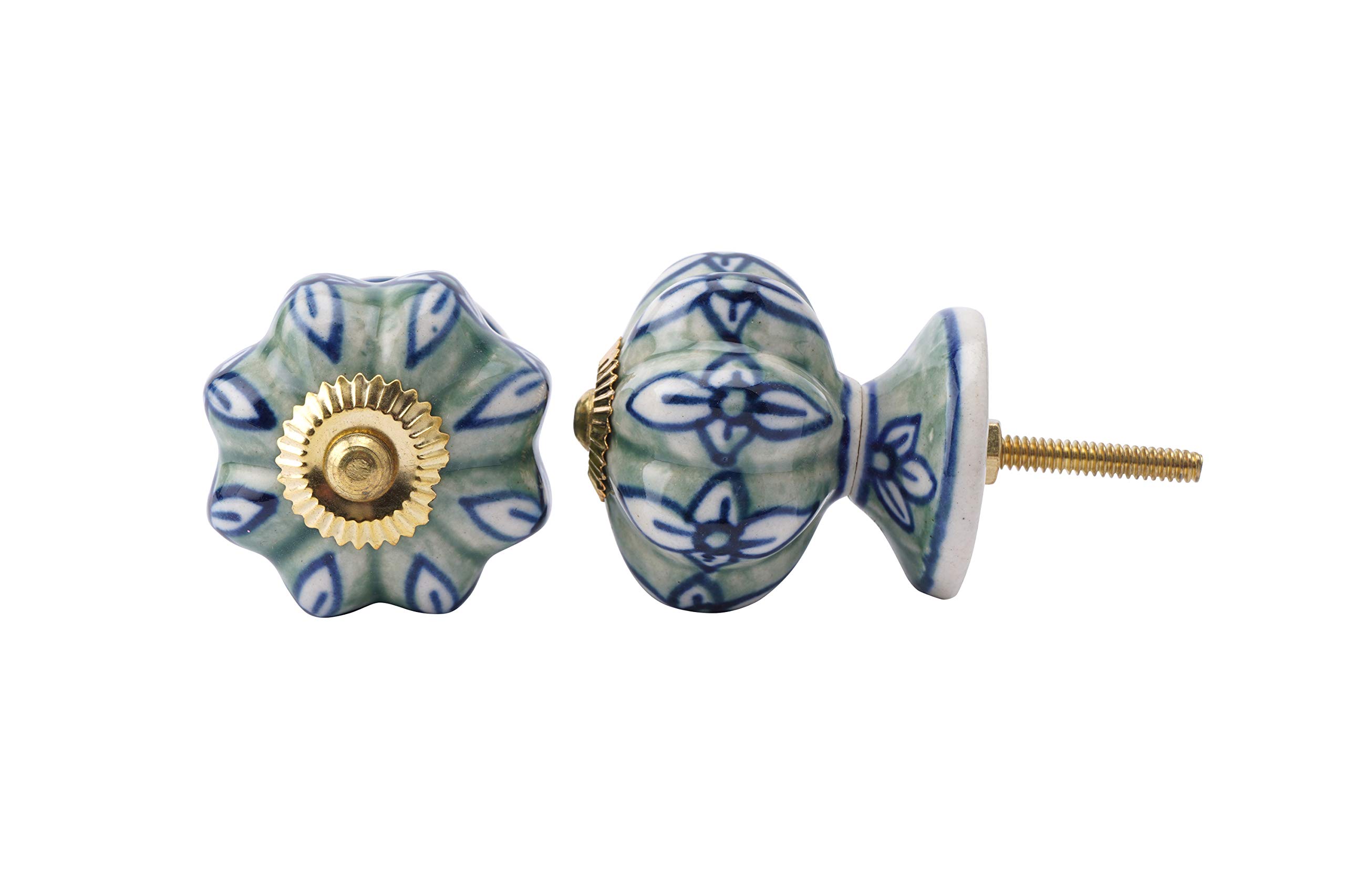 CGB Giftware | Green & Blue Flower Ceramic Drawer Pull | Upcycle | Ceramic | 4cm Diameter | IN195