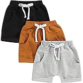 Arvbitana 3-Pack Toddler Boys Girls Shorts/Long Pants Stretch Casual Solid Color Elastic Waist Bottom Pants