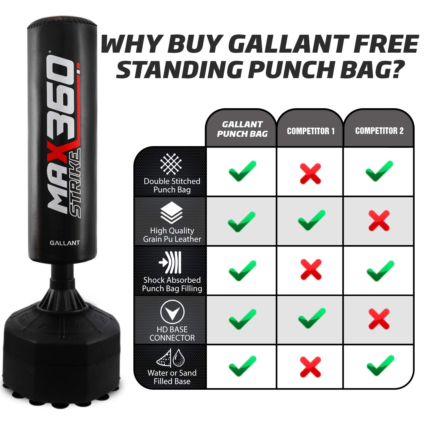 Gallant 6ft Max Strike 360 Free Standing Boxing Punching Bag Heavy