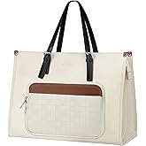 MATEIN Laptop Tote Bag for Women, 15.6 Inch Laptop Commuter Tote Insulated Lunch Bag, Waterproof PU Leather Work Purse with lunch Box compartment for Work Business Picnic Teacher Casual Office, Beige