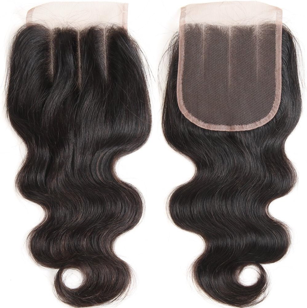 VRHOT 8 inch 3 Part Lace Closure Body Wave 4x4'' Three Part Lace Closure Brazilian Virgin Human Hair 100% Unprocessed Natural Color Soft Silky Hair Products for Black Women 8''-20'' (8 inch)