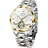 OUPINKE Mens Automatic Watches Diamond Skeleton Self Winding Luxury Dress Wrist Watch Sapphire Crystal Tungsten Steel