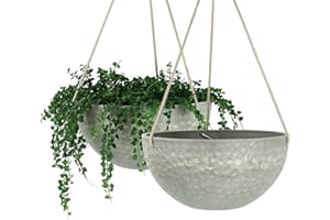 LA JOLIE MUSE 10 Inch Hanging Planters for Indoor Plants, Outdoor Garden Planter Pots, Storm Gray, Honeycomb, Set of 2