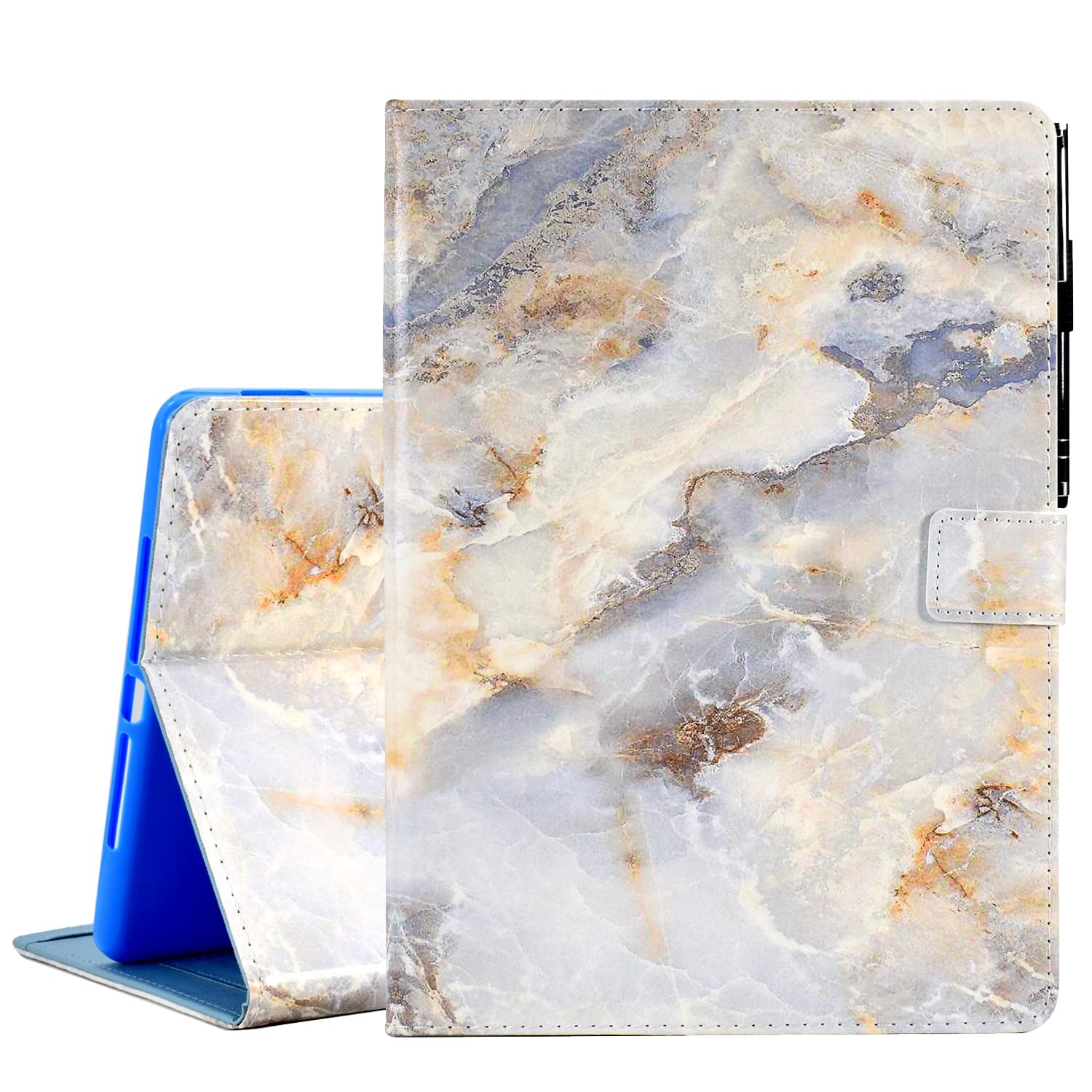 KEROM Case for iPad 6th/5th Generation iPad 9.7 Inch Case 2018/2017, PU Leather Stand Folio Cover Case for iPad 9.7 inch/iPad Air 2/Air 1, with Auto Sleep/Wake, Pen Holder, Card Slots - White Marble — image 1