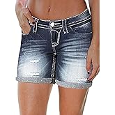 Flamingals Women's Ripped Cuffed Hem Denim Shorts Low Waist Casual Shorts