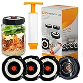Fermenter lids - Home Fermentation Kit With 4 Wide Mouth Fermenting Lids With Airlocks, Oxygen Extraction Pump, Ideal For Sauerkraut, Kimchi, Pickles & Fermented Vegetable