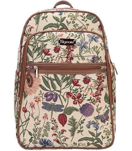 Brown & Multicolor Cat Print Tapestry Backpack Cat – My Signare main image 4