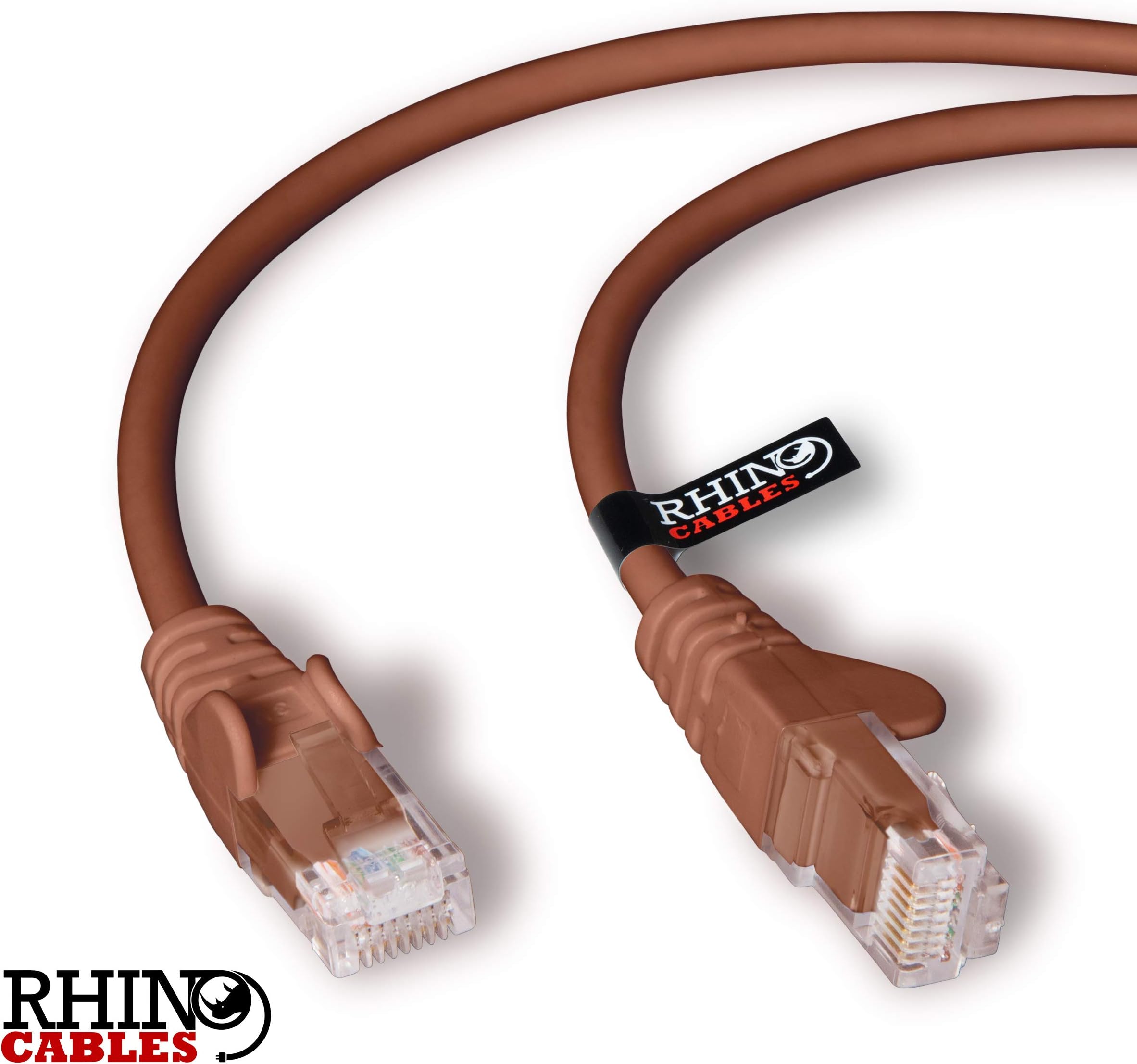 rhinocables CAT5e High-Speed Ethernet Patch Network Cable for LAN — Snagless Cable with RJ45 Connector Lead — Ideal for Internet, Router, Modem, Smart TV, PC & Laptop (0.12m (12cm), Brown)