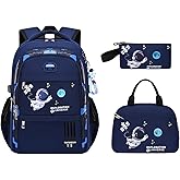 MITOWERMI 3pcs Boys Backpack with Lunch Box School Bags for Boys Lightweight Astronaut Kids Backpack Bookbags Sets for Elementary School Students, Blue