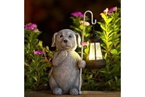 Qeeman Solar Dog Statues for Garden Decor–Sculptures with Solar Lantern for Clearance Outside Lawn Ornaments for Patio/Balcony/Front/Yard Art–Unique House Warming Gifts